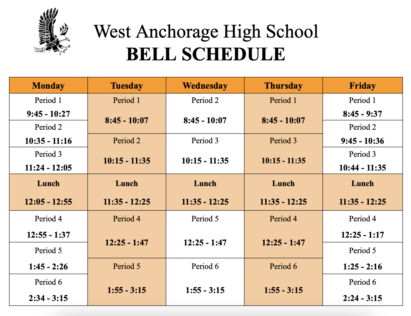 24-25 West High Bell schedule (table below) 24-25 West High Bell schedule (table below)