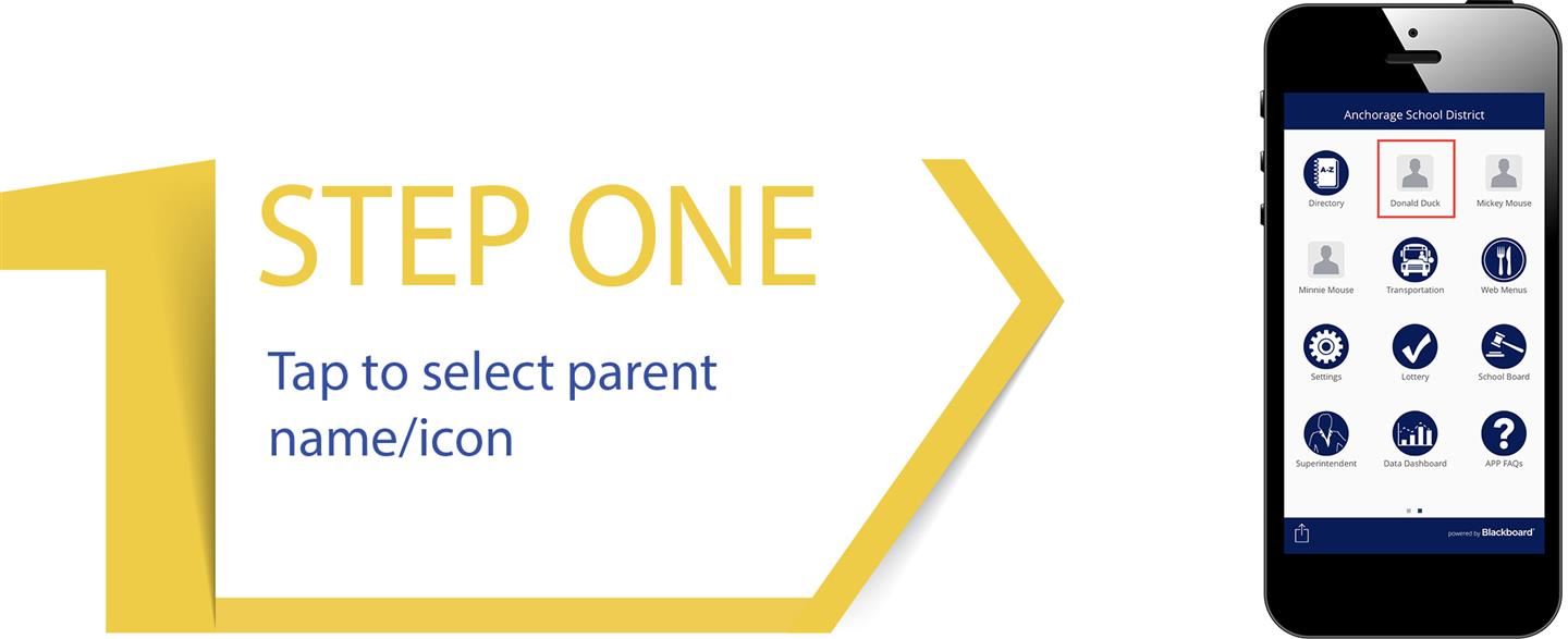 STEP ONE: Tap to select parent name icon