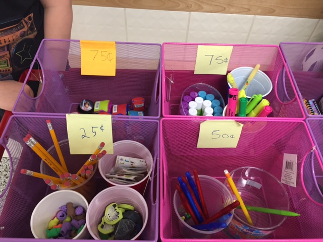 Close up of school supplies that are for sale.