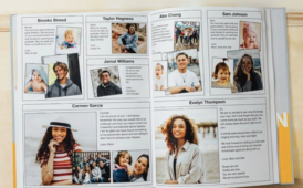  open yearbook to page of senior photos 